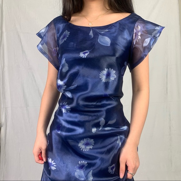 algo medium navy blue floral maxi dress - Picture 5 of 14